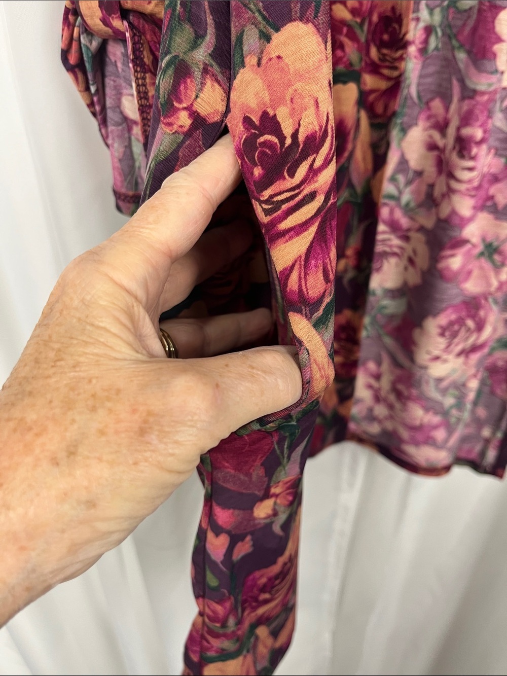 Dear Scarlett Duster/Kimono M Wine Peach Long Lines Open Front 3/4 Roll Tab NWT - Picture 7 of 10